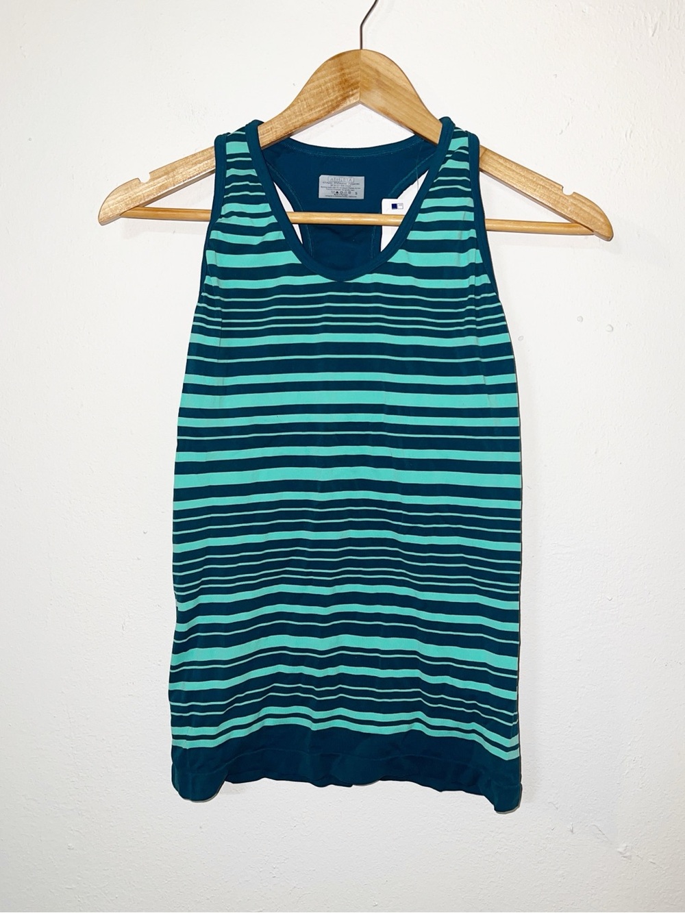 Athleta Neon Stripe Teal Racerback Active Fitted Tank Top